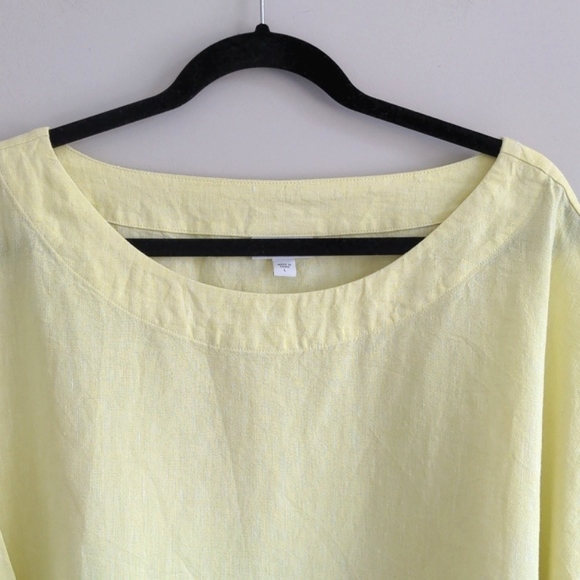 J. JILL PURE JILL | 100% Linen Top Short Sleeves Crew Neck, Yellow, Womens L - Picture 3 of 11